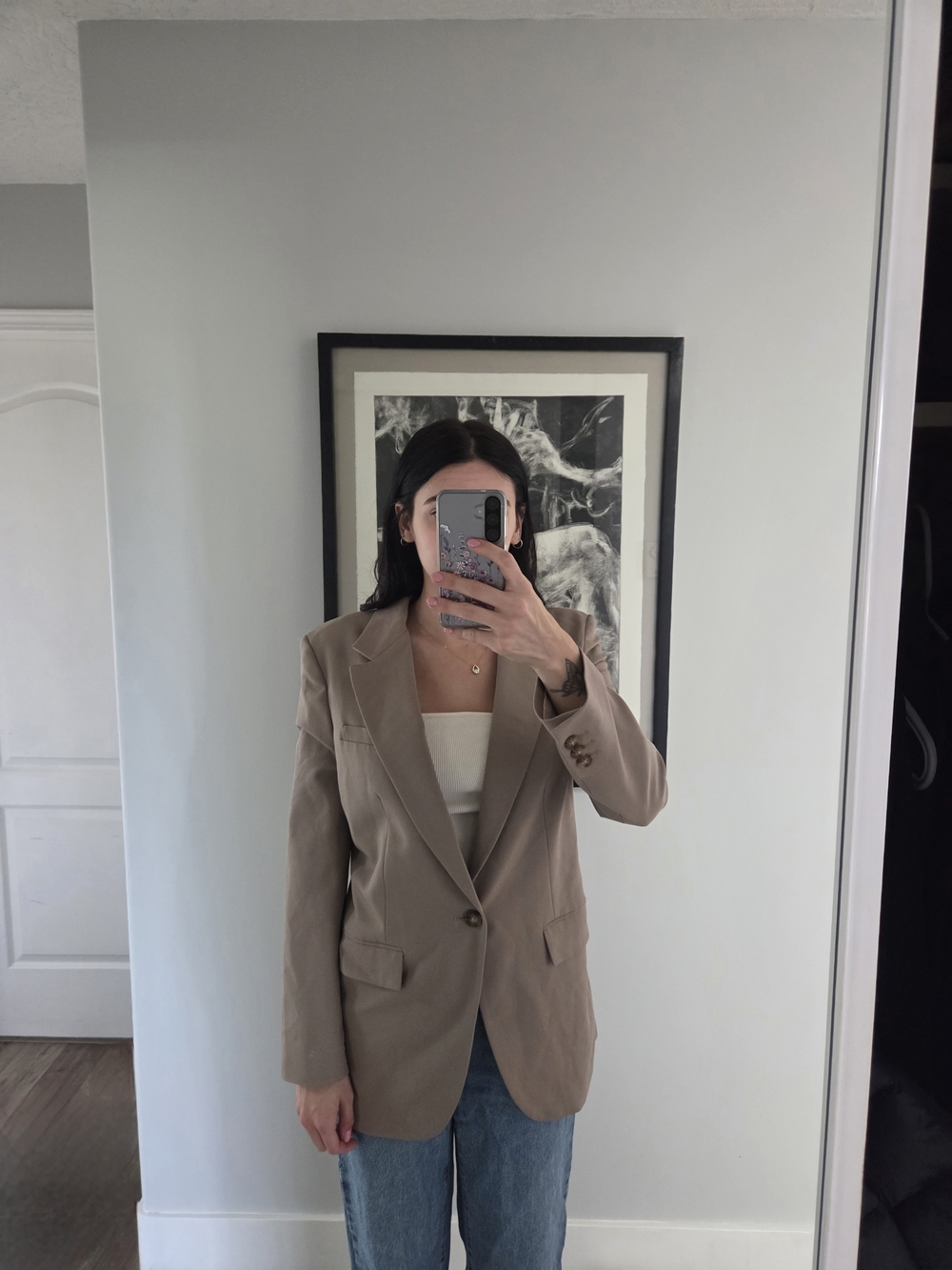 Womens Tan Single-Button Blazer